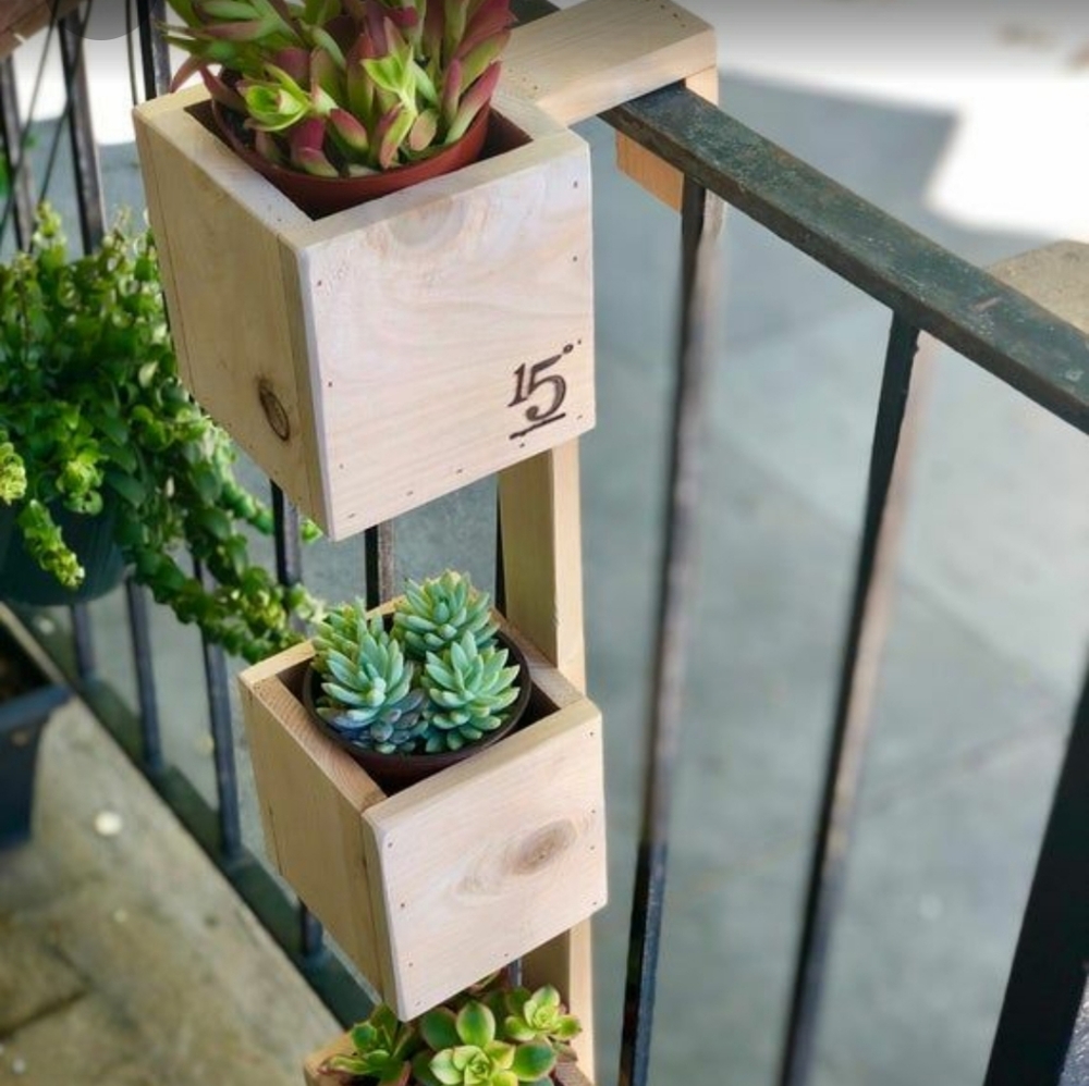 Handcrafted Wooden hanging Porch plant basket